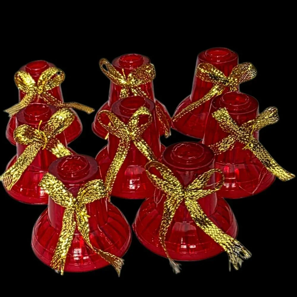 8 VTG Christmas Bell String Light Cover Replacement Red Gold Bow Craft Ornament